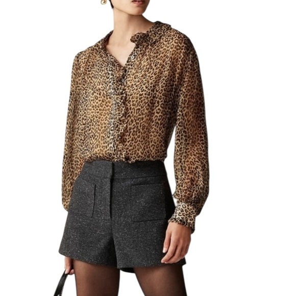 J. Crew Ruffle button-up shirt in leopard-print crinkle chiffon - Picture 1 of 8